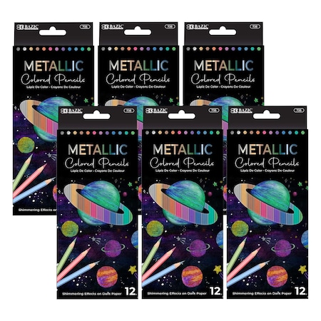 Bazic Products Metallic Colored Pencils, 12 Colors, 6PK 735